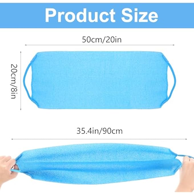 COMNICO 2pcs Exfoliating Back Scrubber, Nylon Shower Bath Exfoliator Extended Length Body Scrub Towel Stretchable Pull Korean Washcloth Strap with Handles - Image 2